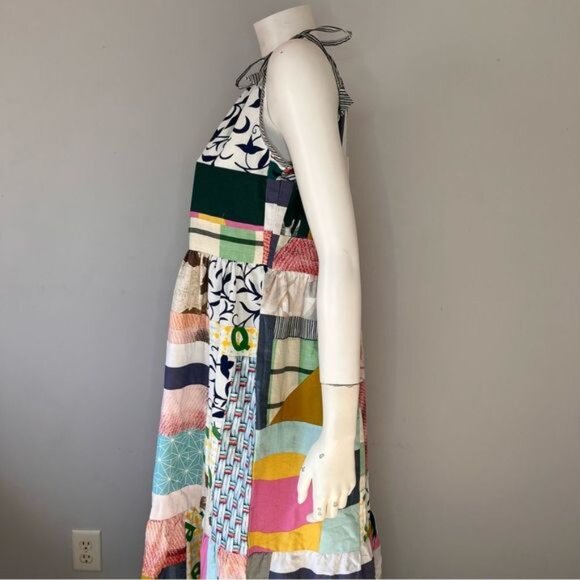 Handmade Multicolor Patchwork Tiered Sundress with Shoulder Straps Size Medium - Picture 6 of 13